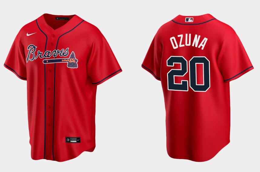 Men's Red Atlanta Braves #20 Marcell Ozuna Cool Base Stitched Jersey